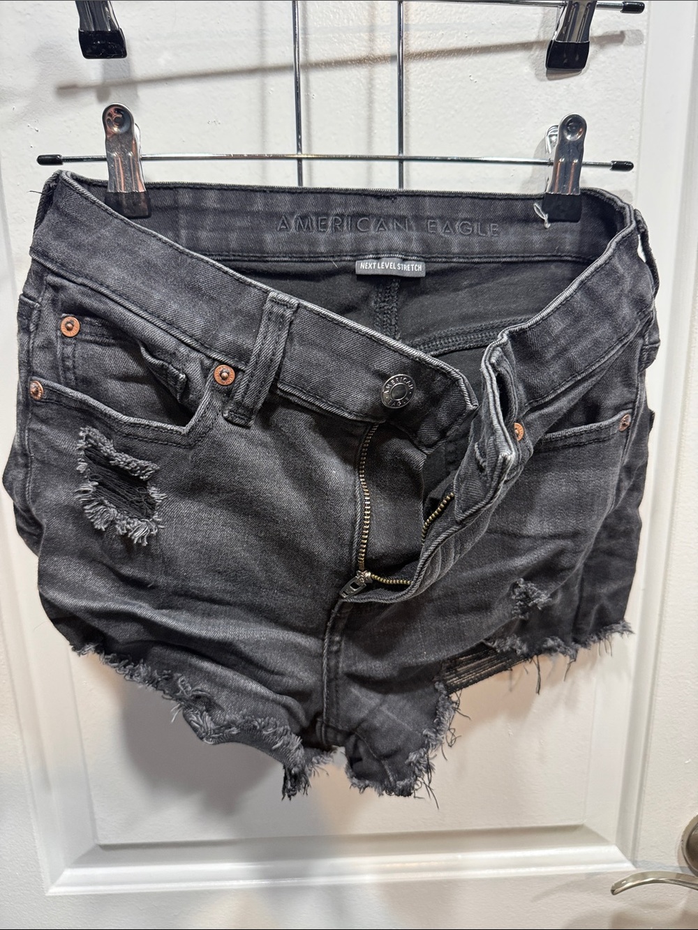 American Eagle Outfitters Black Distressed Hi-Rise Shortie